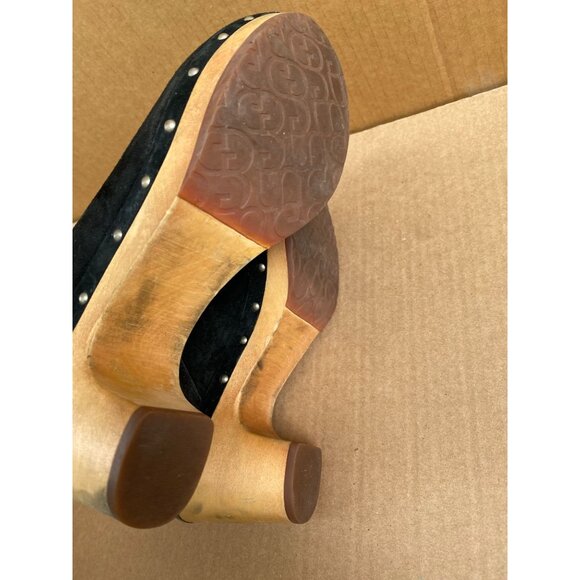 UGG Womens Abbie 5772 Black Suede Clogs Wooden Heel Size 8 Mule Slip on heel - Picture 4 of 16
